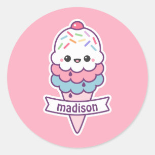 Kawaii Ice Cream Cone Classic Round Sticker