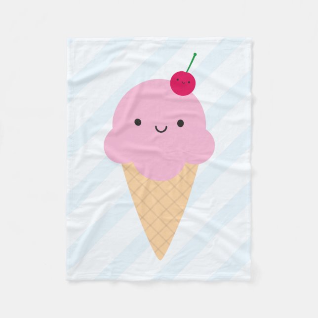 Kawaii Ice Cream Cone Fleece Blanket (Front)