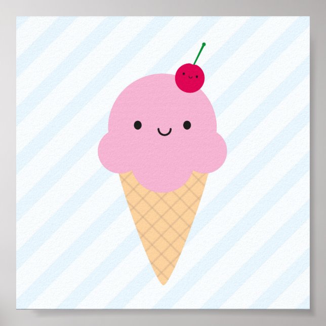 Kawaii Ice Cream Cone Poster (Front)