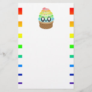 Kawaii Ice Cream Cone Rainbow Delicious Stripes Stationery