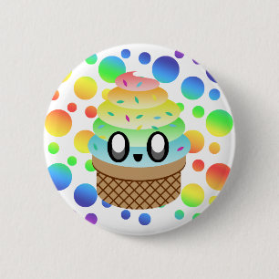 Kawaii Ice Cream Cone Rainbow Dots 6 Cm Round Badge