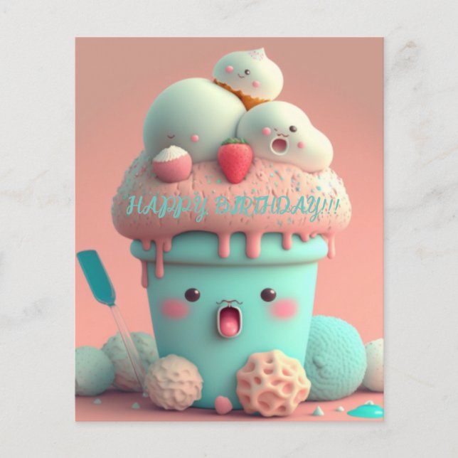 Kawaii  ice cream cup     card (Front)