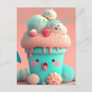 Kawaii  ice cream cup    postcard