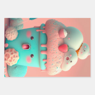 Kawaii  ice cream cup    wrapping paper sheet