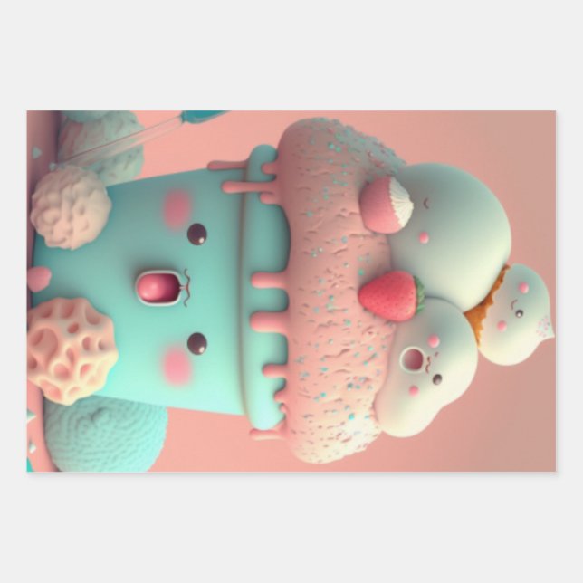 Kawaii  ice cream cup    wrapping paper sheet (Front)