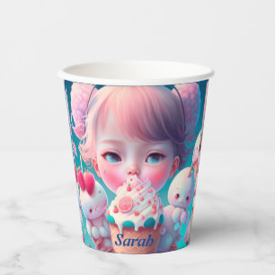 Kawaii  ice cream girl    square paper coaster cups