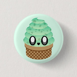 KAWAII ICE CREAM MINT CHOC CHIP CONE PIN BUTTON