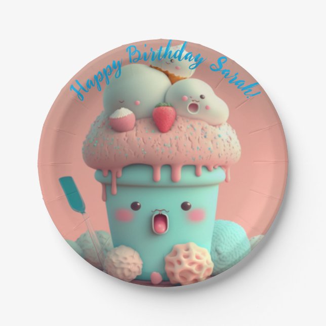 Kawaii  ice cream      paper plate (Front)