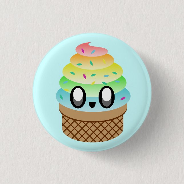 KAWAII ICE CREAM RAINBOW CONE PIN BUTTON (Front)