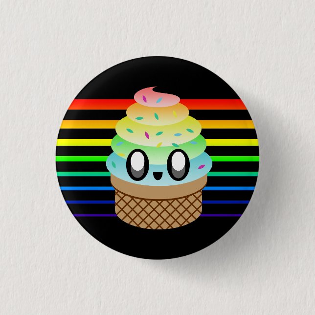 KAWAII ICE CREAM RAINBOW CONE STRIPES 3 CM ROUND BADGE (Front)