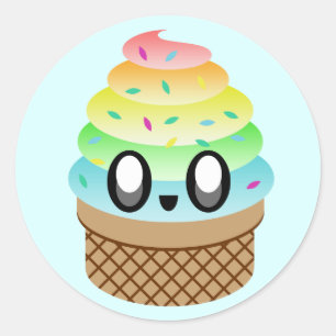 kawaii ice cream rainbow sprinkles classic round sticker