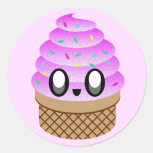 kawaii ice cream raspberry sprinkles classic round sticker