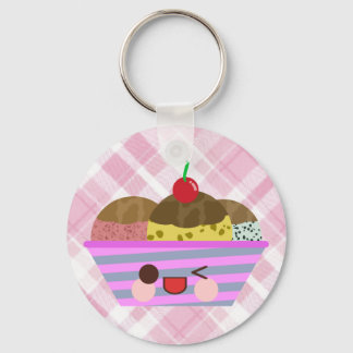 Kawaii Ice Cream Sundae Flavours Delicious Plaid Key Ring