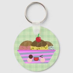Kawaii Ice Cream Sundae Flavours Delicious Plaid Key Ring