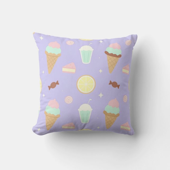 Kawaii Ice Cream Sweets Pattern Cushion (Front)