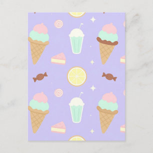 Kawaii Ice Cream Sweets Pattern Postcard