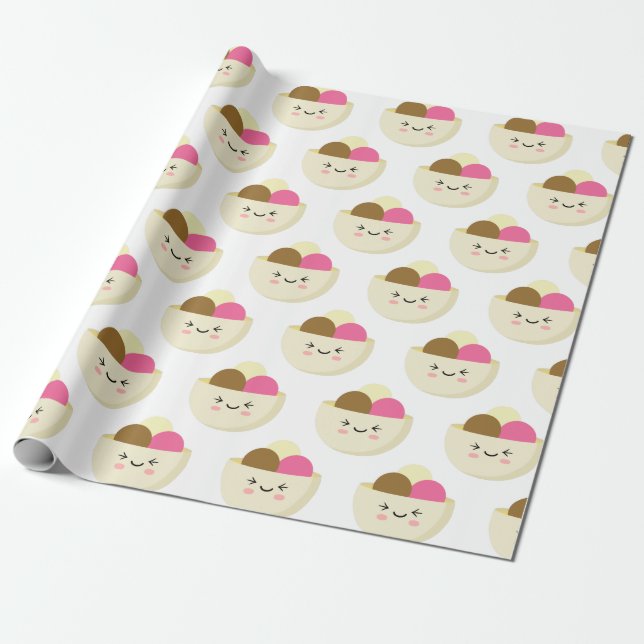 Kawaii Ice Cream Wrapping Paper (Unrolled)