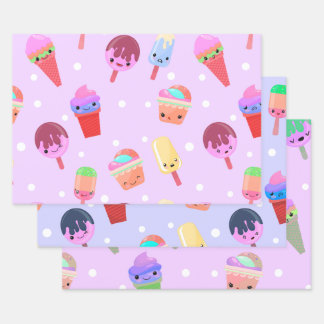 Kawaii Ice Cream  Wrapping Paper Sheet