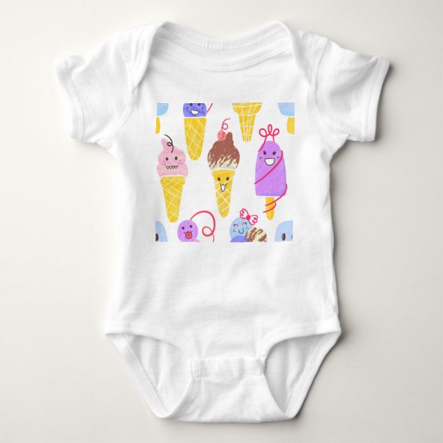 Kawaii ice creams, cute, seamless pattern. baby bodysuit (Front)