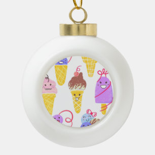 Kawaii ice creams, cute, seamless pattern. ceramic ball christmas ornament
