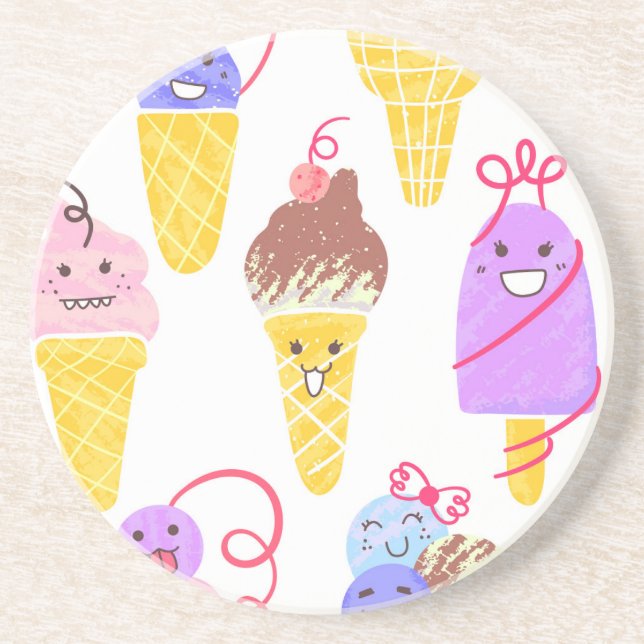 Kawaii ice creams, cute, seamless pattern. coaster (Front)