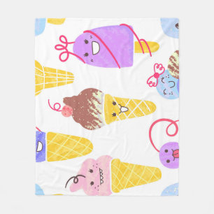 Kawaii ice creams, cute, seamless pattern. fleece blanket