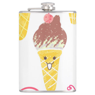 Kawaii ice creams, cute, seamless pattern. hip flask