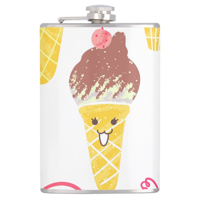 Kawaii ice creams, cute, seamless pattern. hip flask (Front)