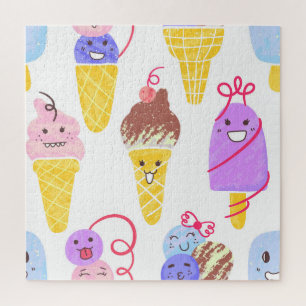 Kawaii ice creams, cute, seamless pattern. jigsaw puzzle