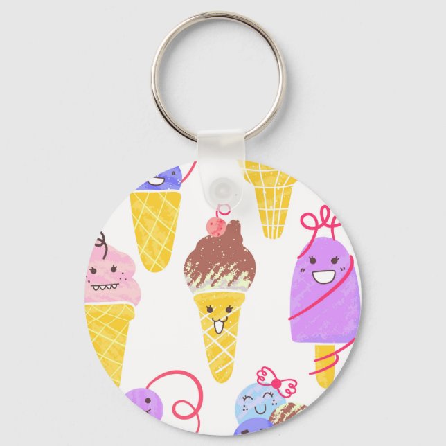 Kawaii ice creams, cute, seamless pattern. key ring (Front)