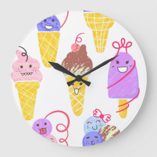 Kawaii ice creams, cute, seamless pattern. large clock