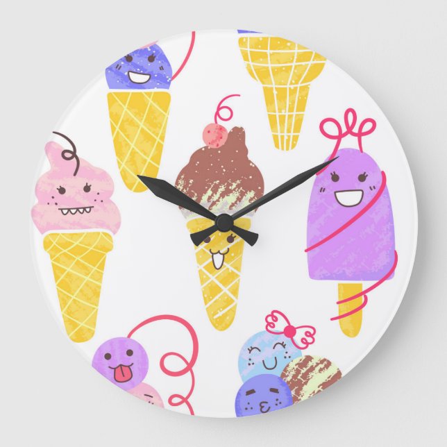 Kawaii ice creams, cute, seamless pattern. large clock (Front)