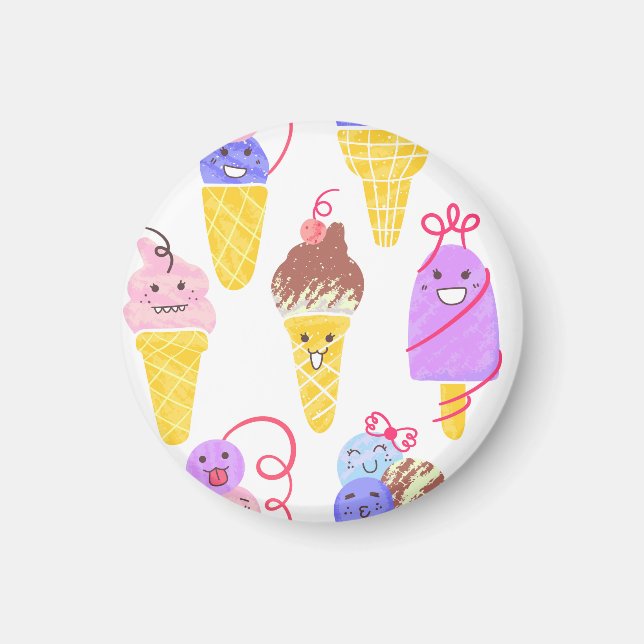 Kawaii ice creams, cute, seamless pattern. magnet (Front)