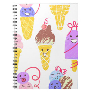 Kawaii ice creams, cute, seamless pattern. notebook