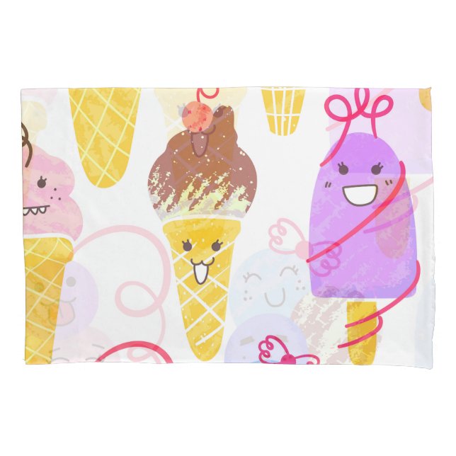 Kawaii ice creams, cute, seamless pattern. pillowcase (Front)