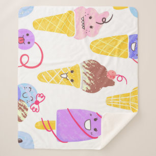 Kawaii ice creams, cute, seamless pattern. sherpa blanket