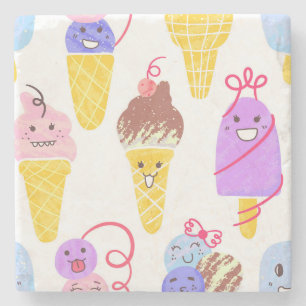 Kawaii ice creams, cute, seamless pattern. stone coaster