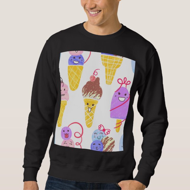 Kawaii ice creams, cute, seamless pattern. sweatshirt (Front)