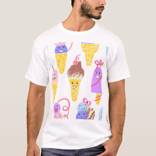 Kawaii ice creams, cute, seamless pattern. T-Shirt