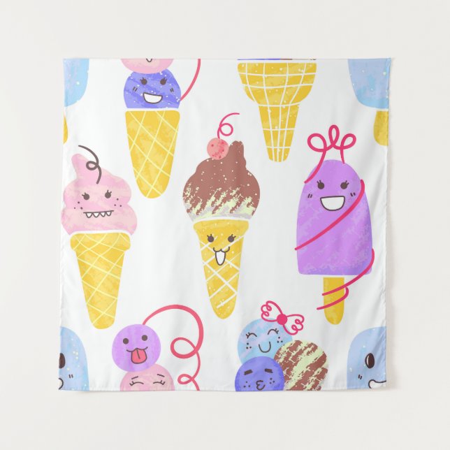 Kawaii ice creams, cute, seamless pattern. tapestry (Front)