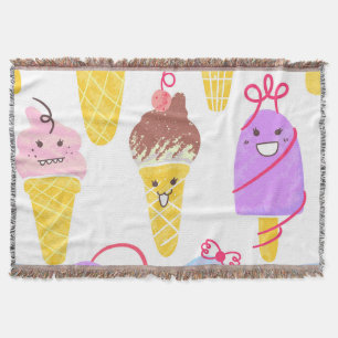 Kawaii ice creams, cute, seamless pattern. throw blanket