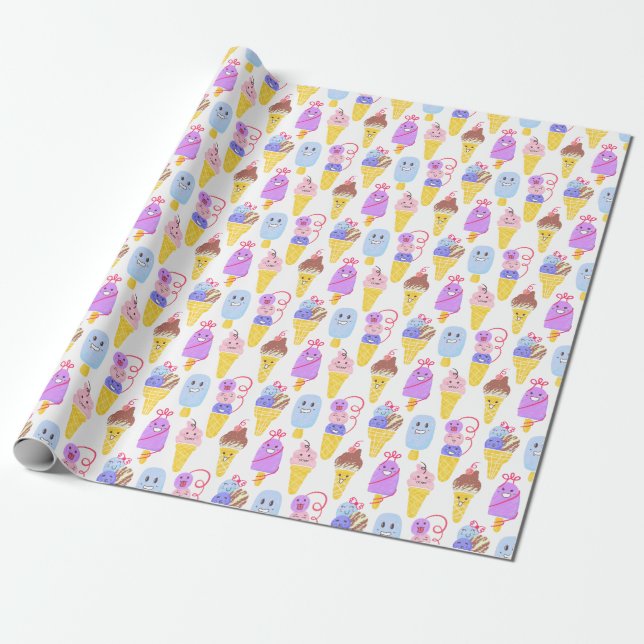 Kawaii ice creams, cute, seamless pattern. wrapping paper (Unrolled)