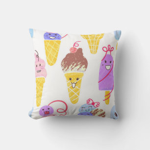 Kawaii Ice Creams Pattern, Kawaii Character Ice Cr Cushion