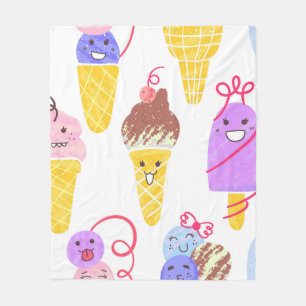 Kawaii Ice Creams Pattern, Kawaii Character Ice Cr Fleece Blanket
