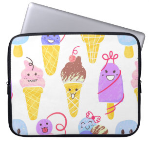 Kawaii Ice Creams Pattern, Kawaii Character Ice Cr Laptop Sleeve