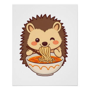 Kawaii-Igel mit Ramen – Niedliches Foodie Poster