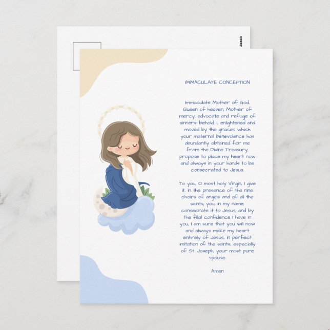 Kawaii Immaculate Conception Prayer Holiday Postcard (Front/Back)