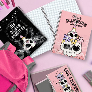 Kawaii inspired Floral Skull Halloween Notebook