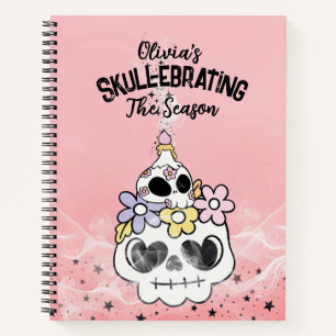 Kawaii inspired Floral Skull Halloween Notebook