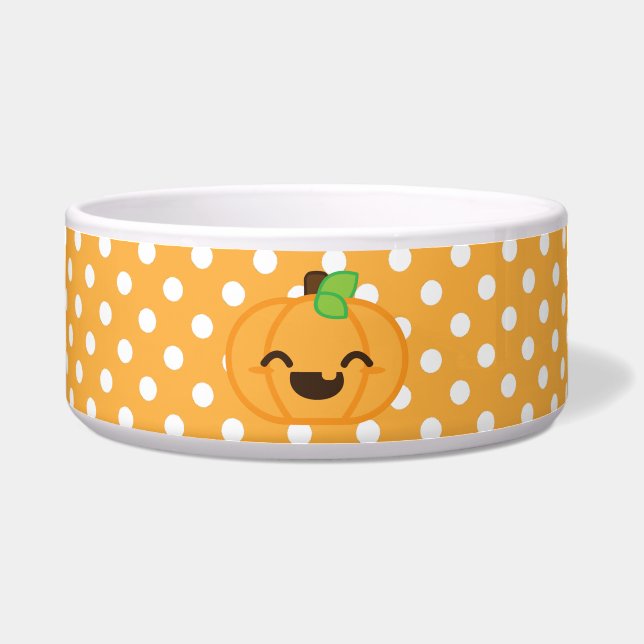 Kawaii Jack O Lanern Pumpkin Dog Bowl (Front)